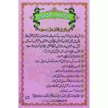 Chart No 60 (اُن وقتوں کا بیان جن میں دُعا قبول ہوتی ہے)